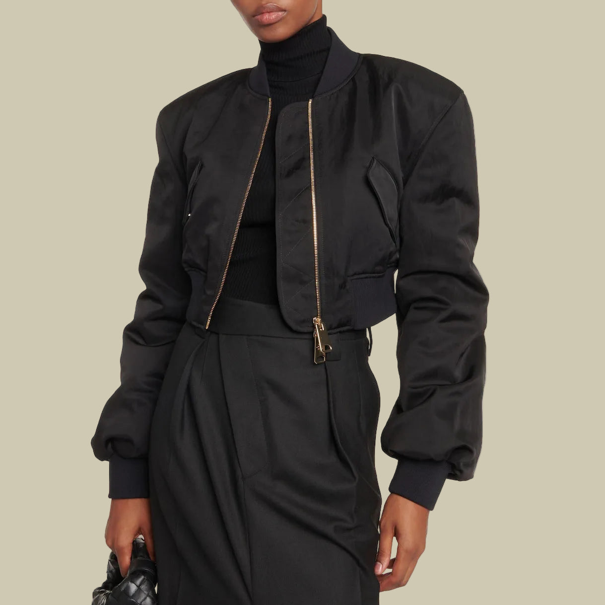 Collective Oversized - Women's Satin Cropped Bomber Black