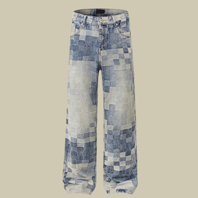 Collective Oversized - Men's Patchwork Denim Jeans Blue