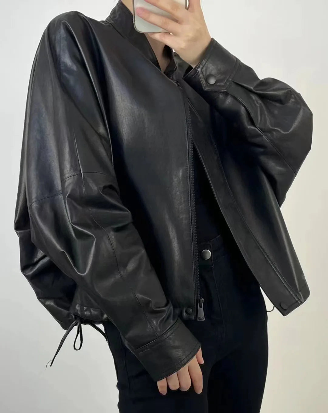 Collective Oversized - Women's Leather Bomber Black Timeless