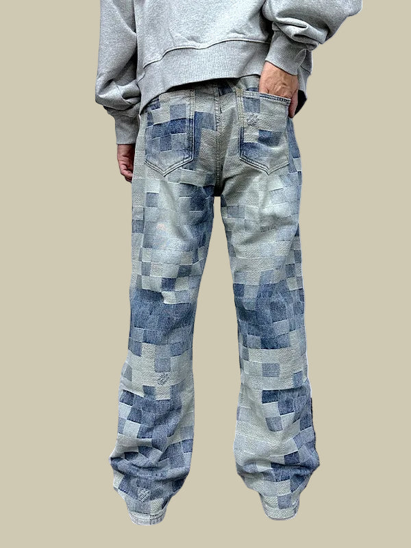 Collective Oversized - Men's Patchwork Denim Jeans Blue
