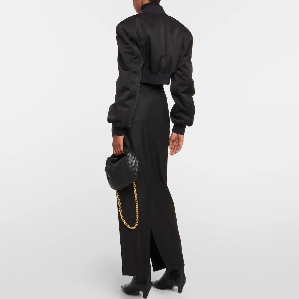 Collective Oversized - Women's Satin Cropped Bomber Black