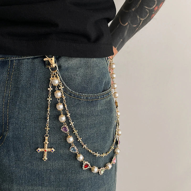 Collective Oversized - Unisex Pants Chain Pearl Bloom
