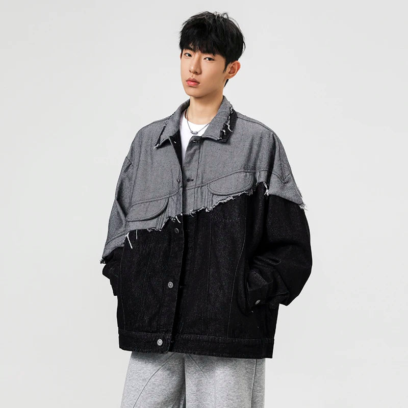 Collective Oversized - Men's Indigo Denim Jacket Distressed