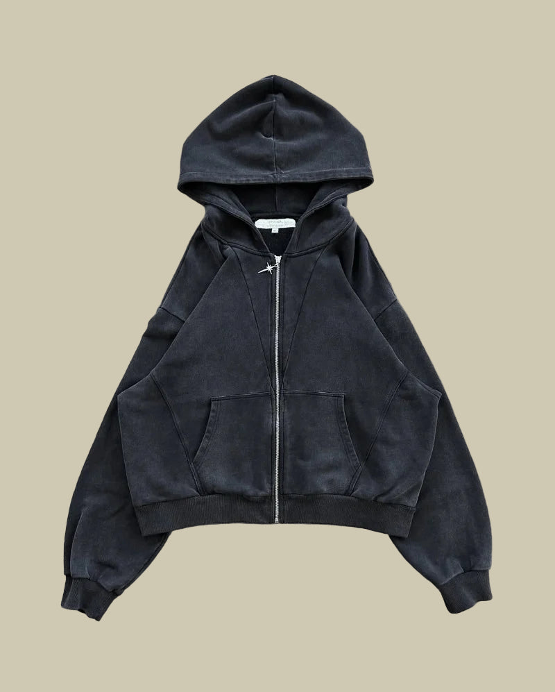Collective Oversized - Men's Dark Cotton Zip Hoodie