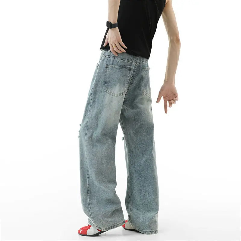 Collective Oversized - Men's Indigo Ripped Denim Jeans