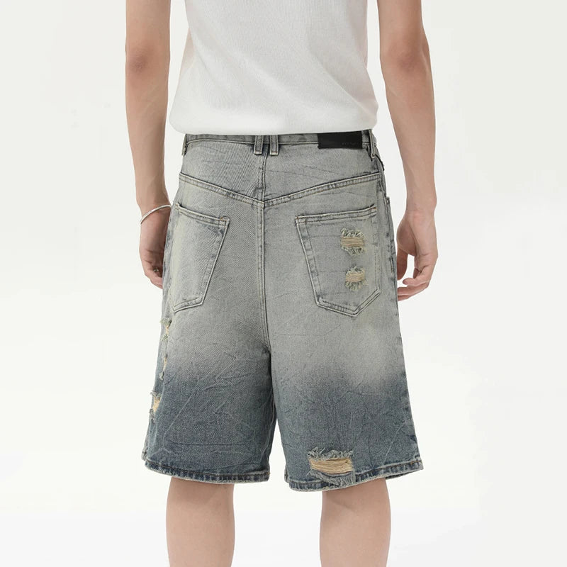 Collective Oversized - Men's Distressed Denim Shorts Navy