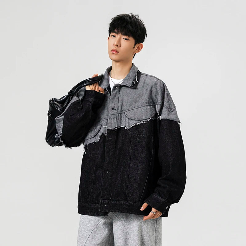 Collective Oversized - Men's Indigo Denim Jacket Distressed