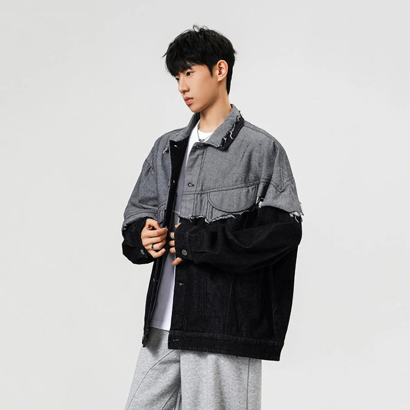Collective Oversized - Men's Indigo Denim Jacket Distressed