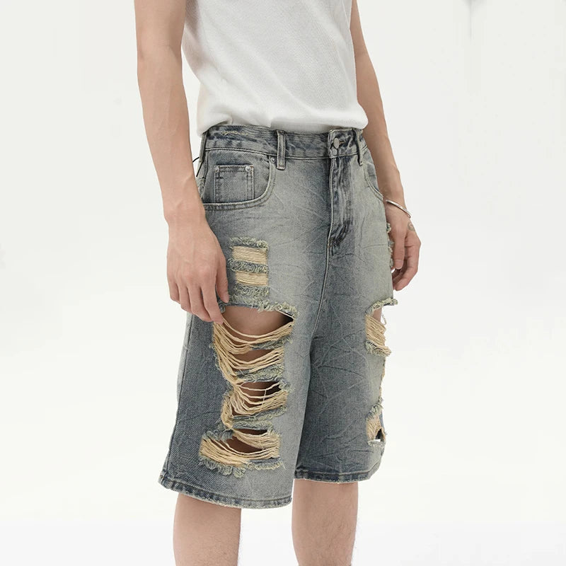 Collective Oversized - Men's Distressed Denim Shorts Navy
