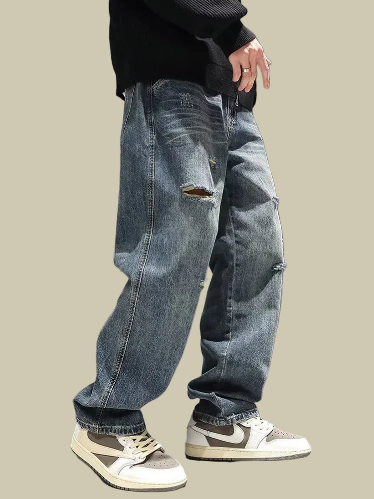 Collective Oversized - Men's Baggy Ripped Jeans Denim Blue
