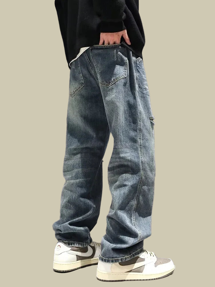 Collective Oversized - Men's Baggy Ripped Jeans Denim Blue