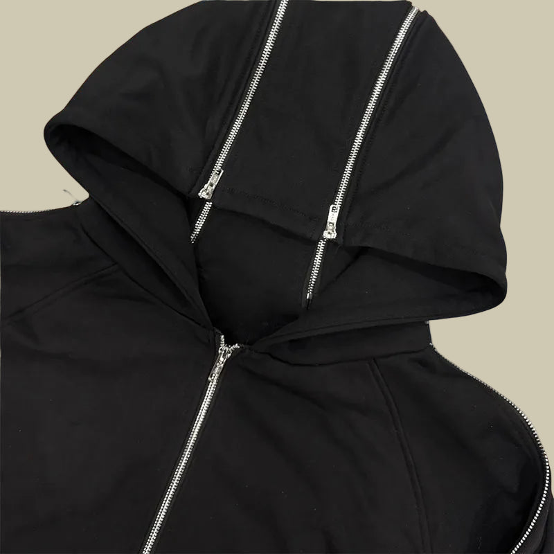 Collective Oversized - Men's Double Zip Hoodie Black Cotton