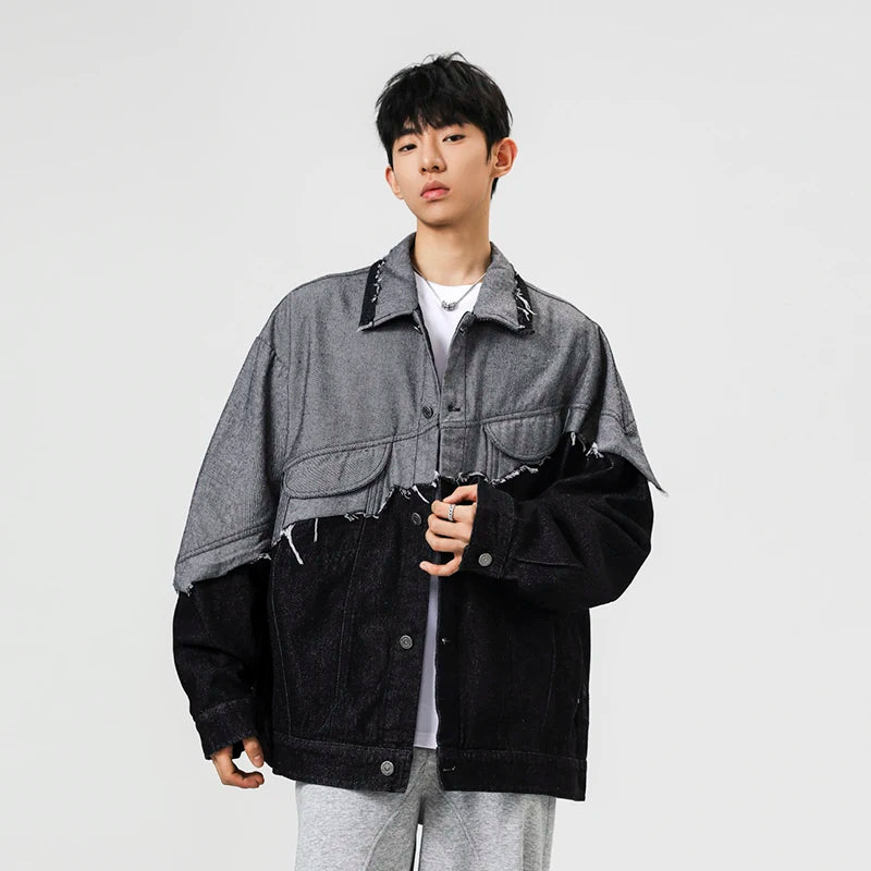 Collective Oversized - Men's Indigo Denim Jacket Distressed