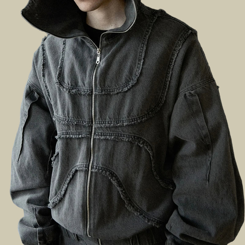 Collective Oversized - Men's Patch Zip Hoodie Black Cotton