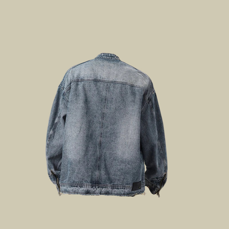 Collective Oversized - Men's Denim Jacket Stand Collar Blue