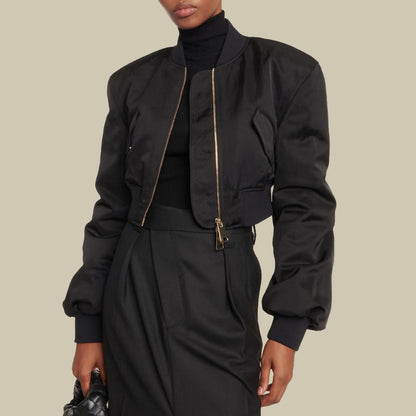 Collective Oversized - Women's Satin Cropped Bomber Black