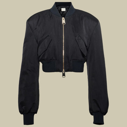 Collective Oversized - Women's Satin Cropped Bomber Black