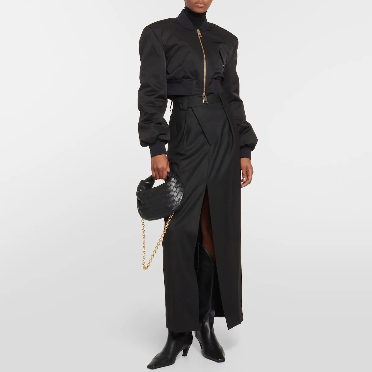 Collective Oversized - Women's Satin Cropped Bomber Black