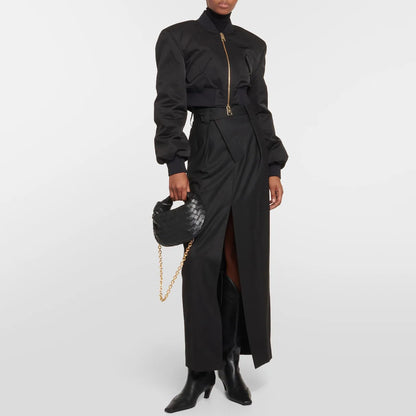 Collective Oversized - Women's Satin Cropped Bomber Black