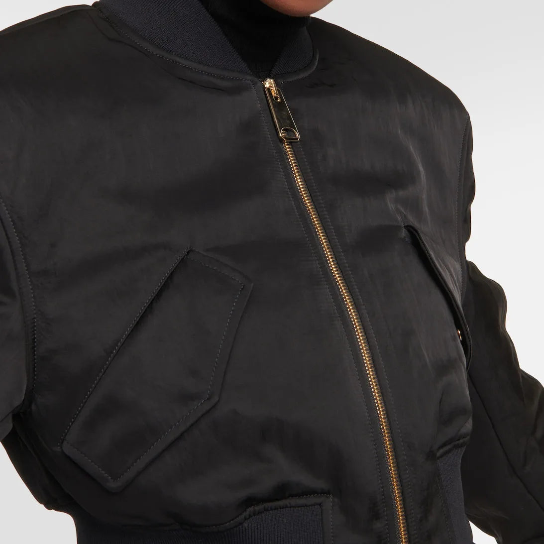 Collective Oversized - Women's Satin Cropped Bomber Black