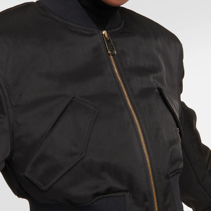 Collective Oversized - Women's Satin Cropped Bomber Black