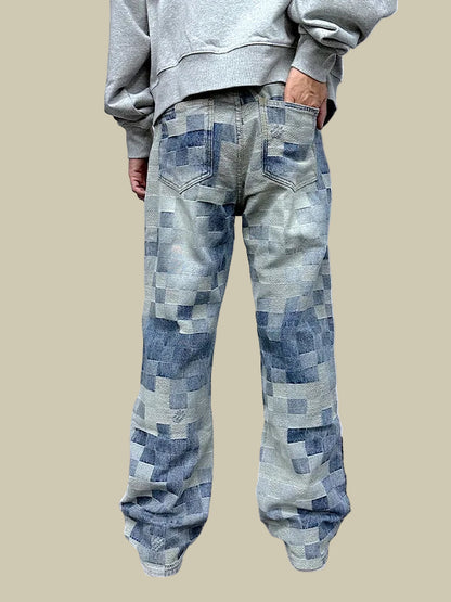 Collective Oversized - Men's Patchwork Denim Jeans Blue