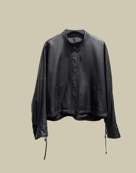 Collective Oversized - Women's Leather Bomber Black Timeless