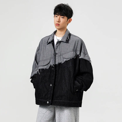 Collective Oversized - Men's Indigo Denim Jacket Distressed