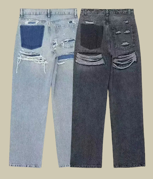 Collective Oversized - Women's Patchwork Denim Jeans Indigo