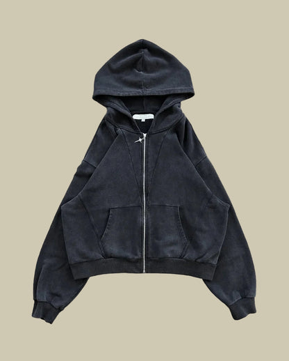 Collective Oversized - Men's Dark Cotton Zip Hoodie