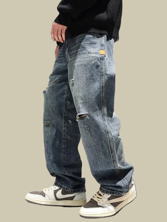 Collective Oversized - Men's Baggy Ripped Jeans Denim Blue