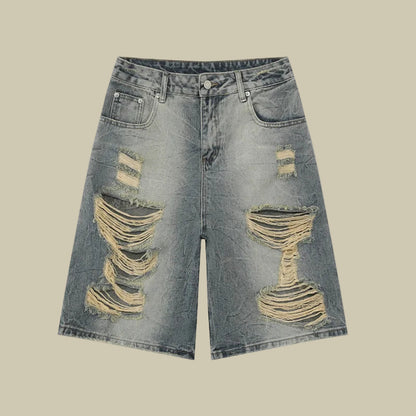 Collective Oversized - Men's Distressed Denim Shorts Navy