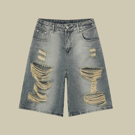 Collective Oversized - Men's Distressed Denim Shorts Navy