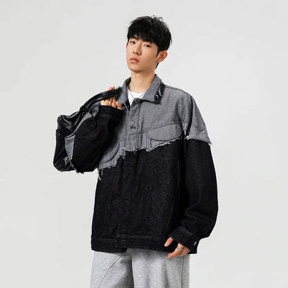 Collective Oversized - Men's Indigo Denim Jacket Distressed