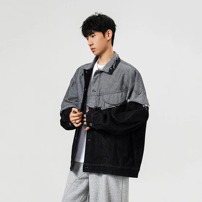 Collective Oversized - Men's Indigo Denim Jacket Distressed