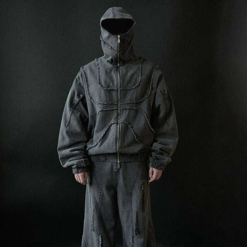 Collective Oversized - Men's Patch Zip Hoodie Black Cotton