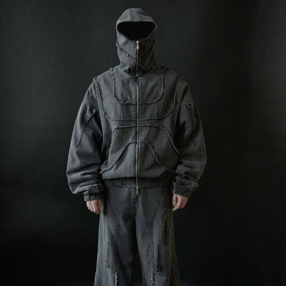 Collective Oversized - Men's Patch Zip Hoodie Black Cotton
