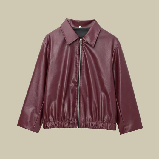 Collective Oversized - Women's Faux Leather Jacket Wine Red