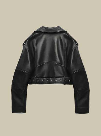 Collective Oversized - Women's PU Leather Jacket Black Belt