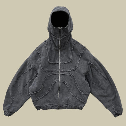 Collective Oversized - Men's Patch Zip Hoodie Black Cotton