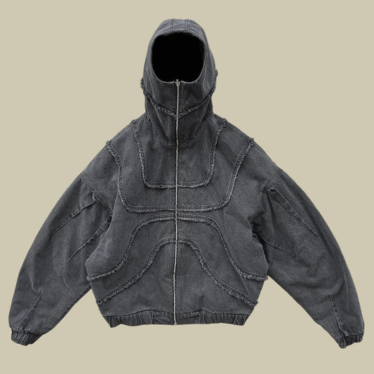 Collective Oversized - Men's Patch Zip Hoodie Black Cotton