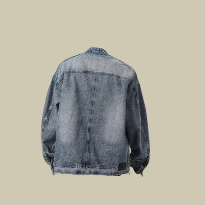 Collective Oversized - Men's Denim Jacket Stand Collar Blue