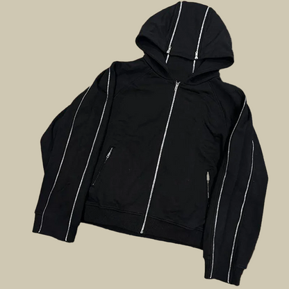 Collective Oversized - Men's Double Zip Hoodie Black Cotton