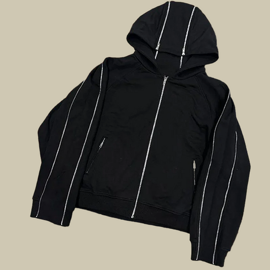 Collective Oversized - Men's Double Zip Hoodie Black Cotton